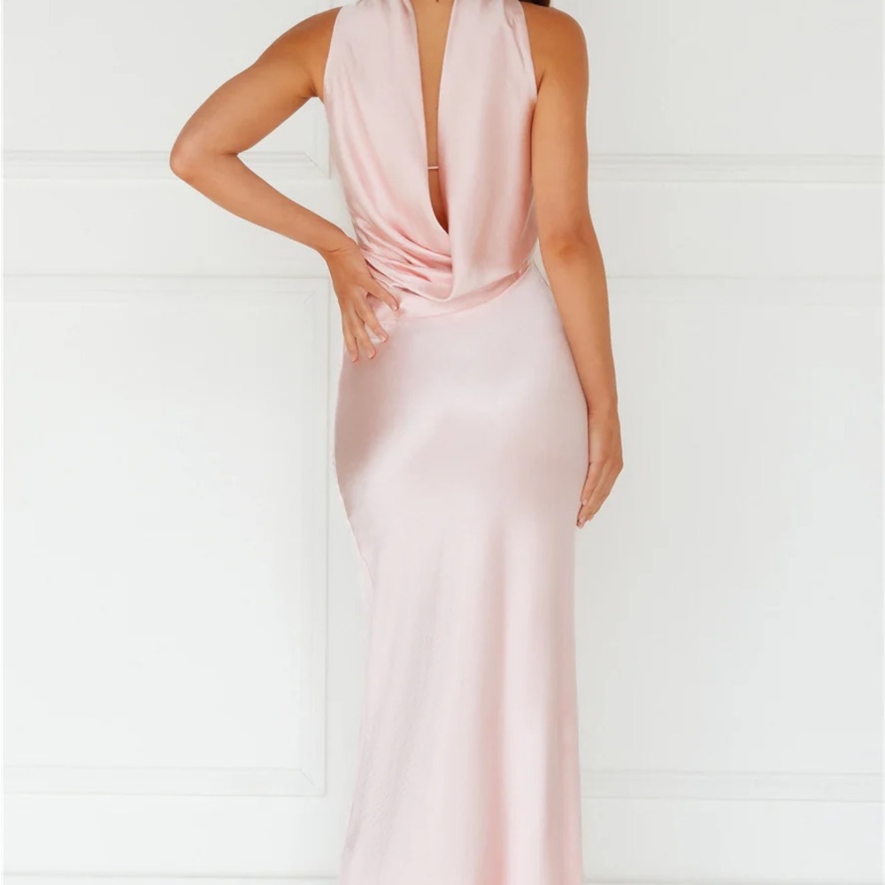 Strapless Satin Column Maxi Dress in pearl Blush Pink